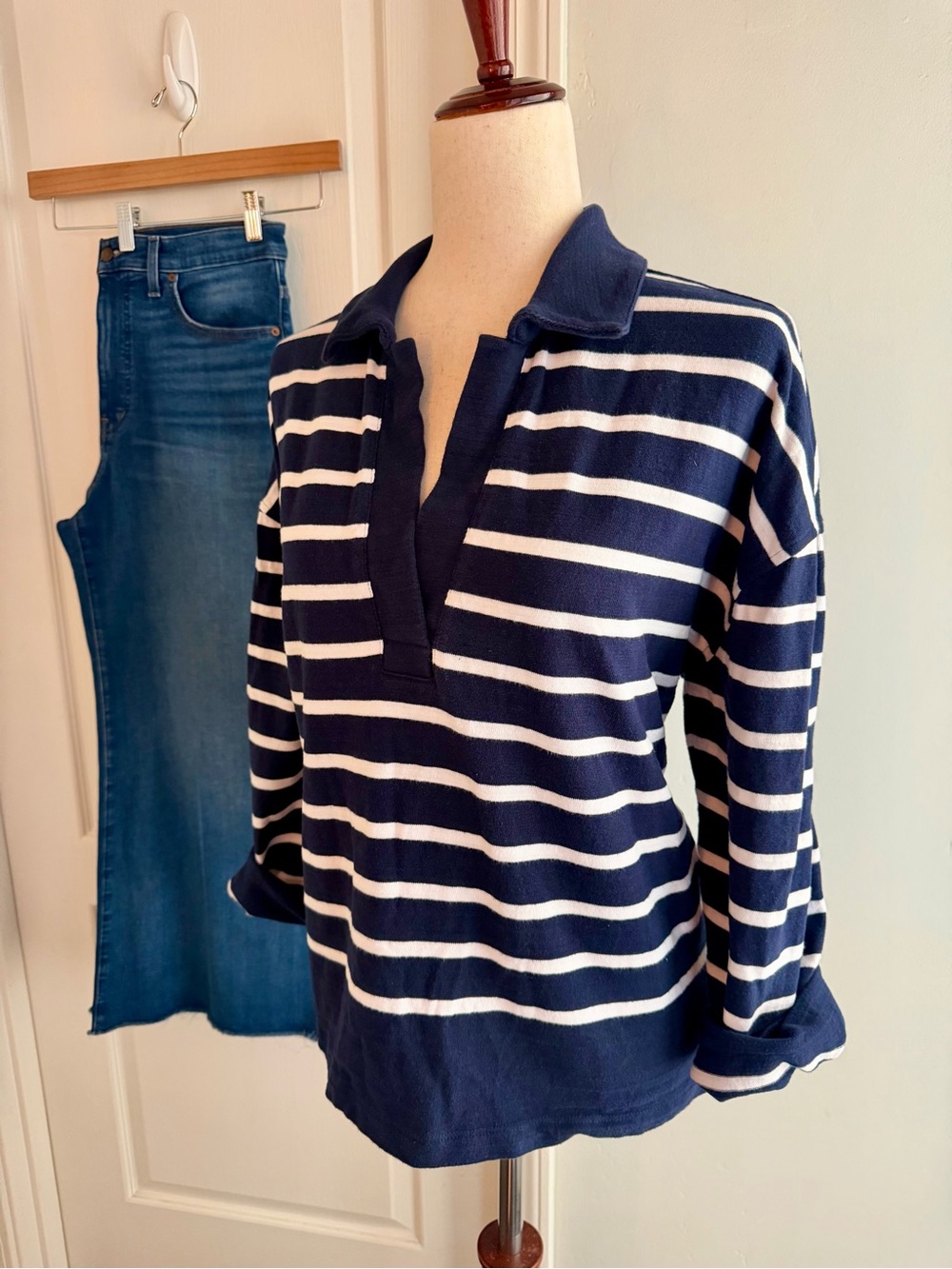 Madewell Navy Striped Rugby Polo Tee